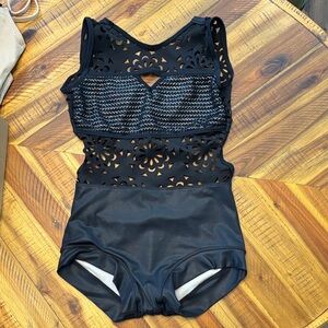 Black Cutout One-Piece Leotard